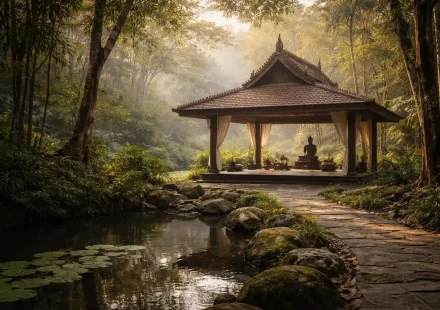 Silent retreat Thailand surrounded by nature and calm meditation space