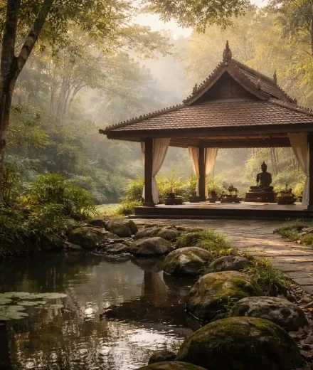 Silent retreat Thailand surrounded by nature and calm meditation space