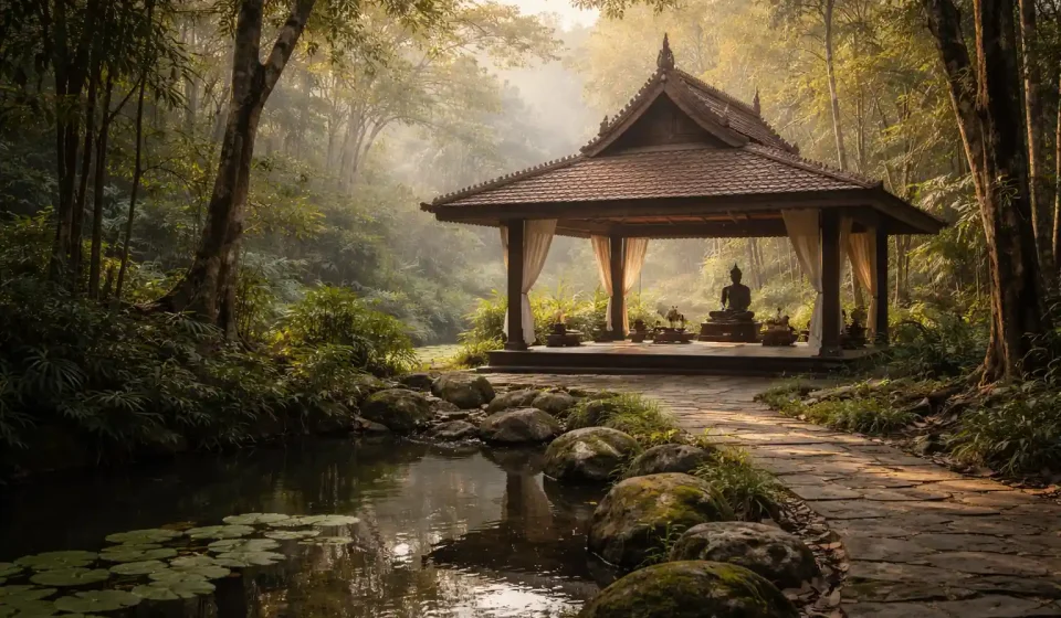Silent retreat Thailand surrounded by nature and calm meditation space