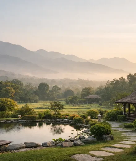Wellness Spa Chiang Mai — A Thoughtful Guide to Rest, Renewal, and Northern Calm (2026) Wide peaceful landscape setting for a wellness spa experience in Chiang Mai