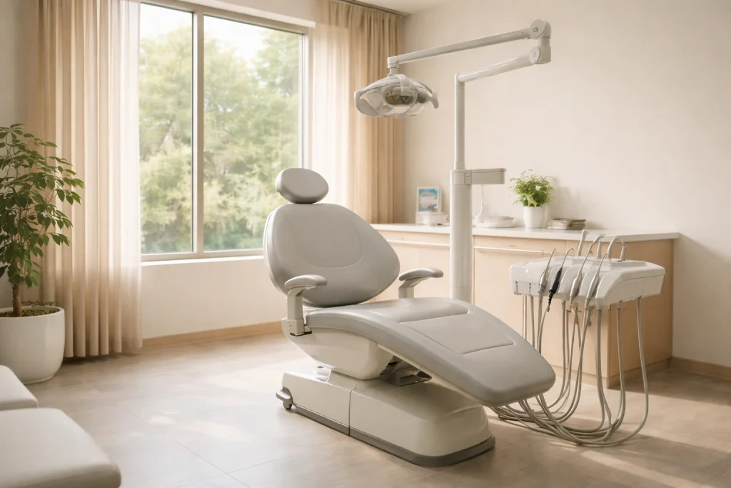 A prepared dental treatment room in Thailand reflecting professional standards and calm, patient-centered care.