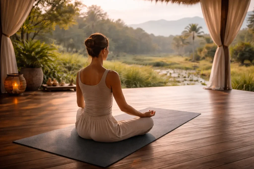 Gentle breathwork practice at a retreat in Thailand