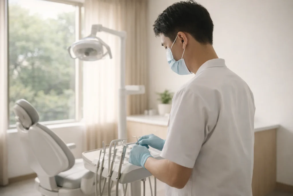 A dental professional in Thailand preparing calmly for treatment, reflecting international standards and patient-focused care.