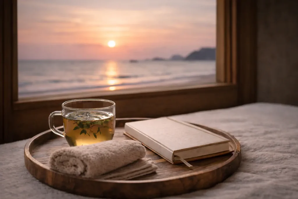 Quiet reflection moment after a spa experience in Thailand