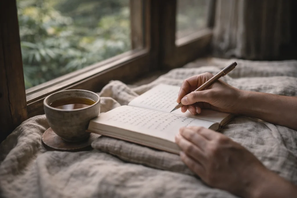 Reflection and journaling at a healing retreat in Thailand