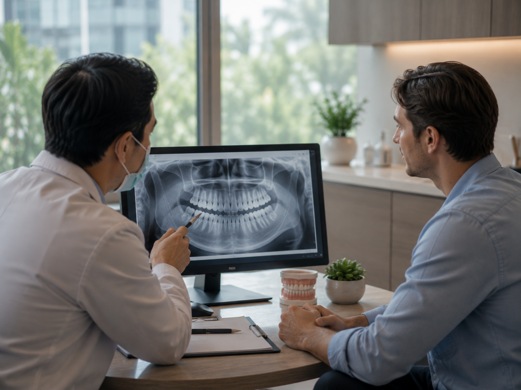 International patient discussing dental treatment safety with dentist in Thailand clinic