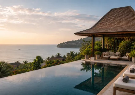 wellness resorts Phuket luxury tropical wellness resort overlooking the ocean at golden hour