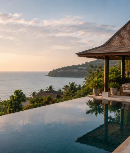 wellness resorts Phuket luxury tropical wellness resort overlooking the ocean at golden hour