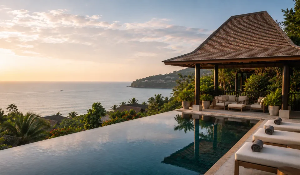 wellness resorts Phuket luxury tropical wellness resort overlooking the ocean at golden hour