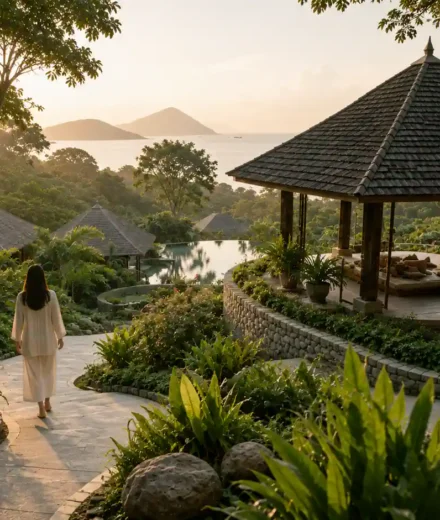 Burnout recovery retreat wellness resort in Thailand surrounded by calm tropical nature