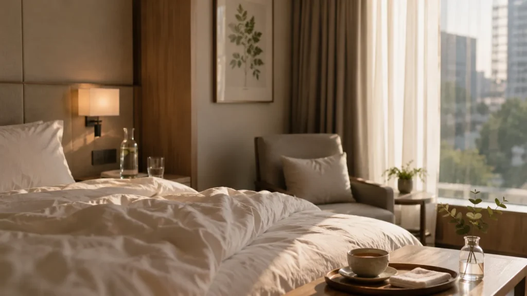 Quiet hotel room supporting dental recovery Thailand travel experience