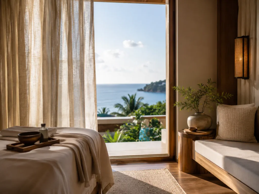 Koh Samui wellness retreat peaceful yoga pavilion and tropical wellness space