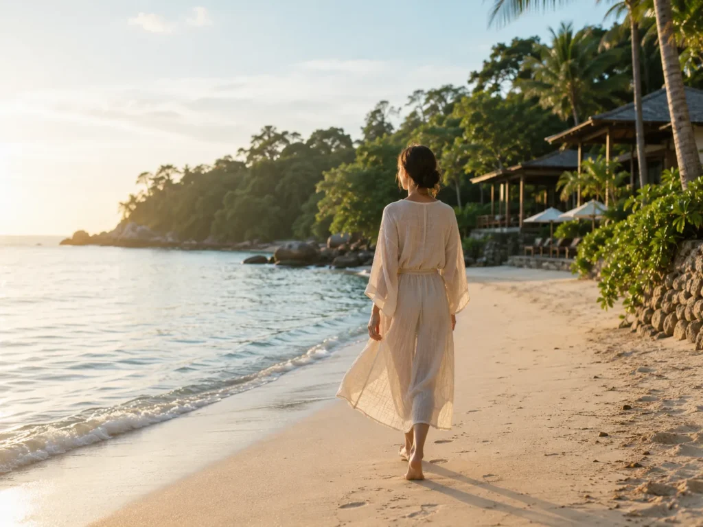 Mindful beach walk at beach wellness resorts Thailand