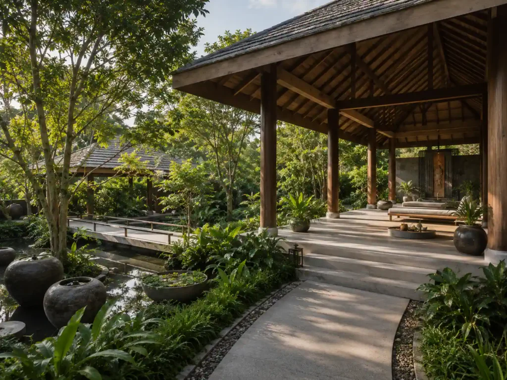 Wellness retreat architecture in Thailand designed for burnout recovery and emotional restoration