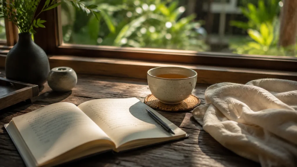 quiet wellness resorts Thailand tea and reflection moment