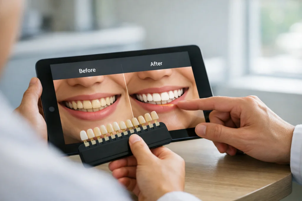 Teeth whitening Bangkok consultation with digital shade chart