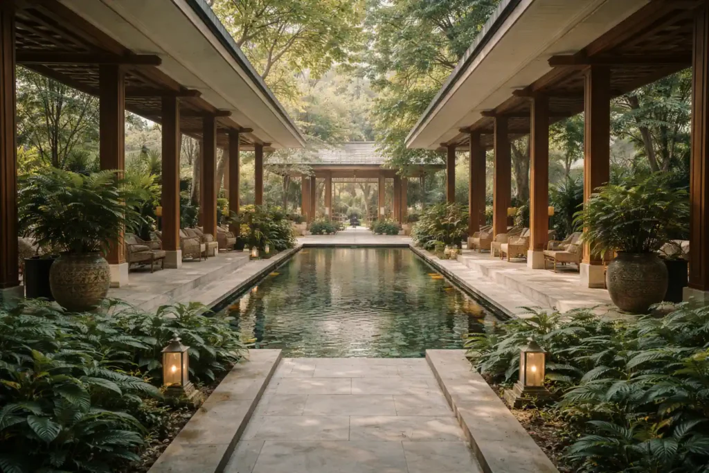 Architectural space inside a wellness hotel Bangkok designed to create safety and calm.