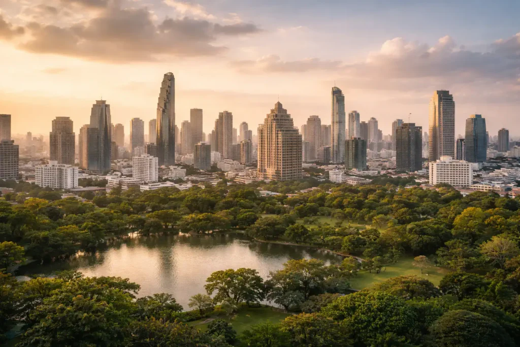 Teeth whitening Bangkok experience closing with calm skyline view