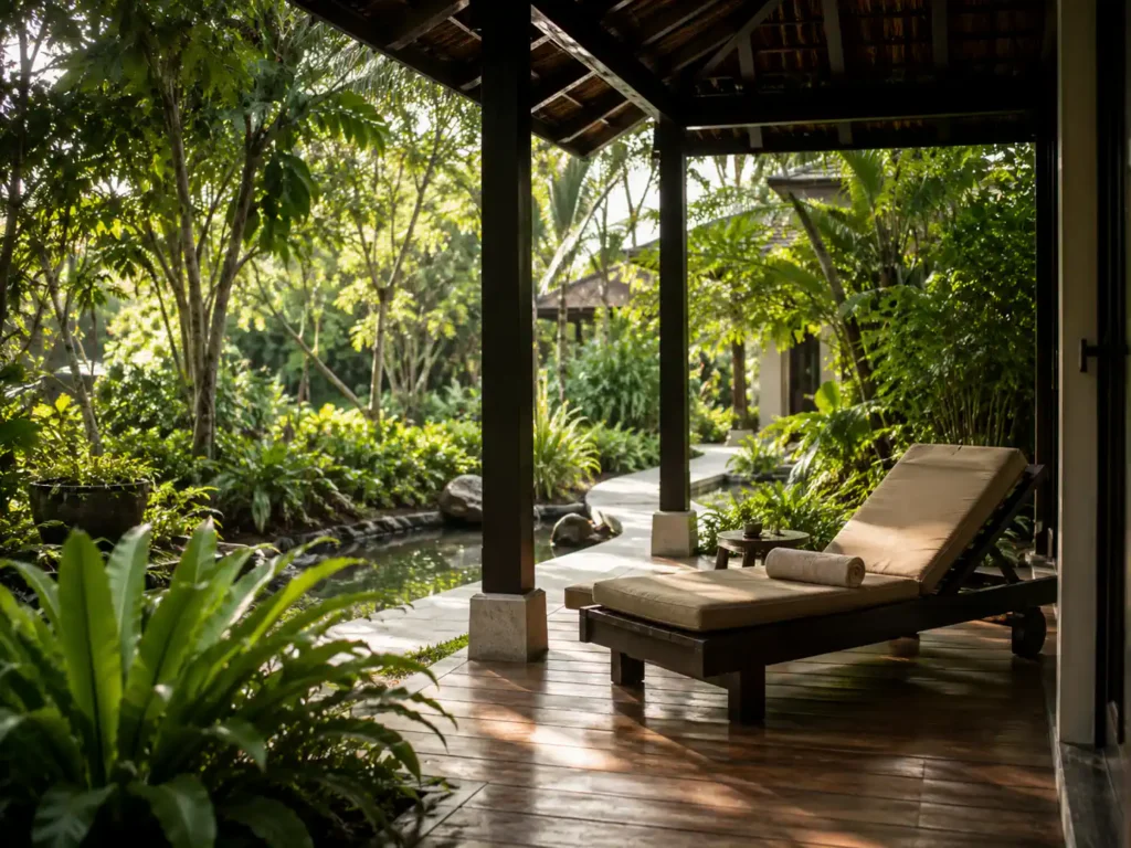 Quiet wellness resort near Bangkok garden pavilion designed for rest and relaxation
