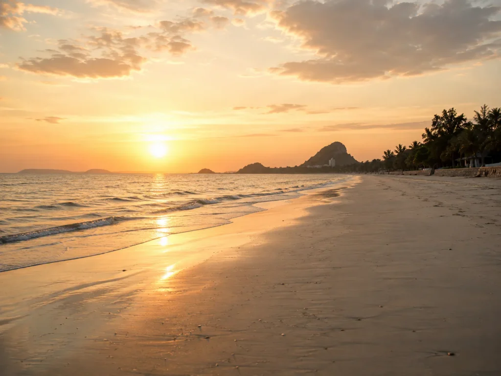 Peaceful Hua Hin beach near Bangkok offering a calm wellness travel experience